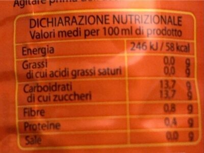 Succo e polpa di pesca nutrition facts table