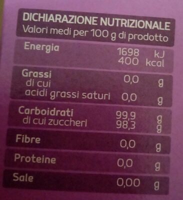 Zucchero a velo nutrition facts table