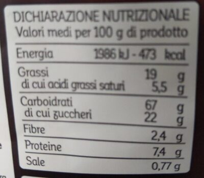 Frollini cacao e bocciole nutrition facts table