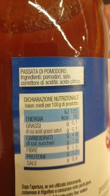 Passata di pomodoro ingredients label