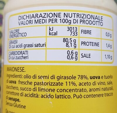 Maionese nutrition facts table