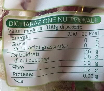 Insalata pronta nutrition facts table