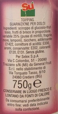 Topping frutti di bosco nutrition facts table
