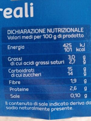 Yugurt intero cereali nutrition facts table