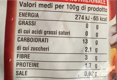Contorno grigliato surgelato nutrition facts table