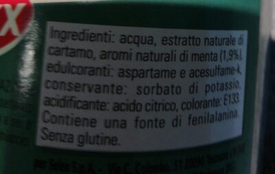 Menta senza zucchero ingredients label