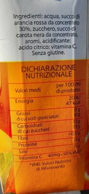 Arancia rossa nutrition facts table