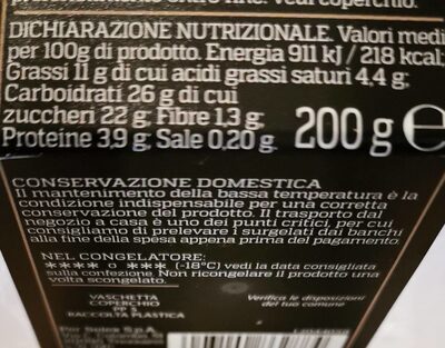 Gelato alla nocciola nutrition facts table
