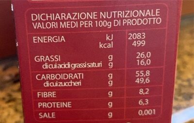 Gocce di cioccolato fondente nutrition facts table