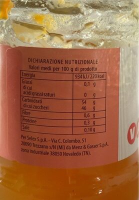 Confettura di pesca nutrition facts table