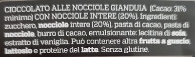 Cioccolato alle nocciole gianduia ingredients label