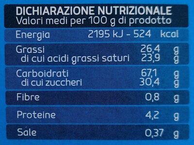 Wafer vaniglia nutrition facts table