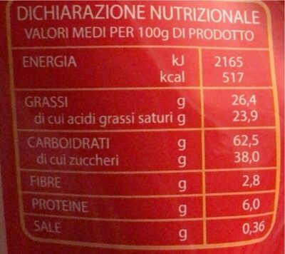 Wafer alla nocciola nutrition facts table