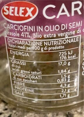 Carciofini arrostiti nutrition facts table