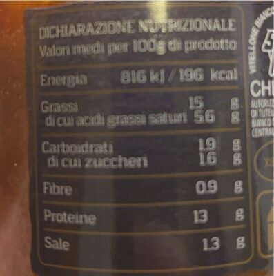 Suga carne chianina nutrition facts table