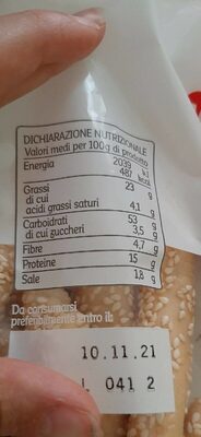 Taggi di pane ai semi di sesamo nutrition facts table