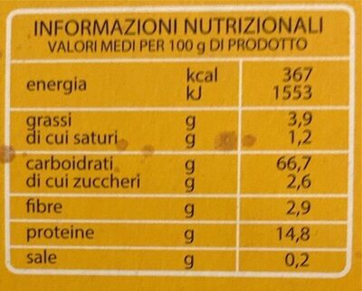 Lasagne all’uovo nutrition facts table
