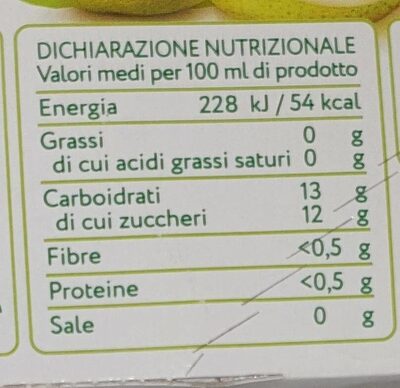 Succo e polpa di pera nutrition facts table