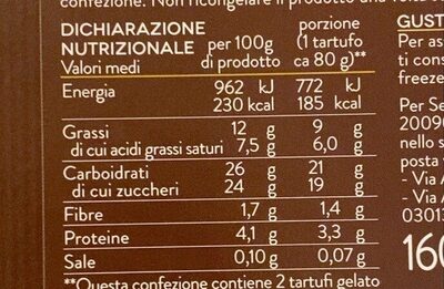 Tartufo nero nutrition facts table