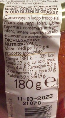 Involtini di pomodori secchi farciti con tonno nutrition facts table
