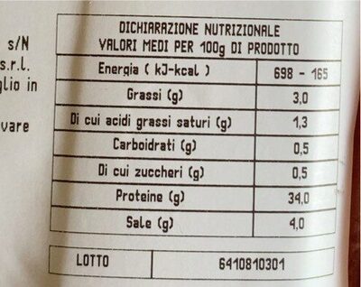 Bresaola IGP nutrition facts table