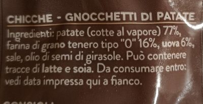 chicche Di patate ingredients label