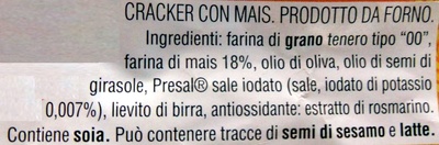 Cracker con mais ingredients label