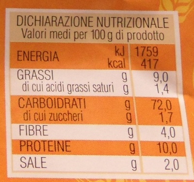 Cracker con mais nutrition facts table