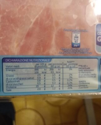 Prosciutto Cotto di alta qualità nutrition facts table