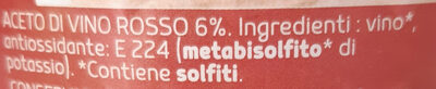 Aceto di vino rosso ingredients label