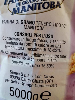 Farina tipo "0" ingredients label