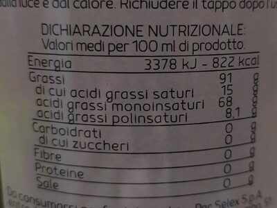 Olio di oliva nutrition facts table