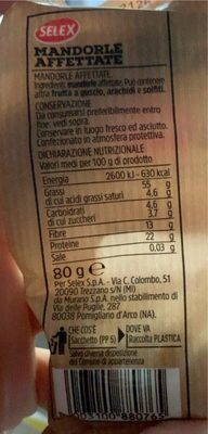 Mandorle affettate nutrition facts table