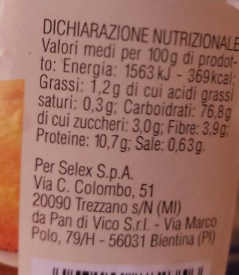 Pangrattato nutrition facts table