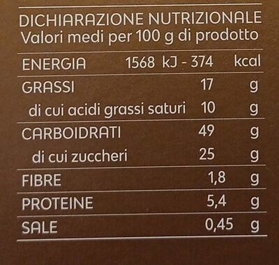 Panettone con cioccolato nutrition facts table