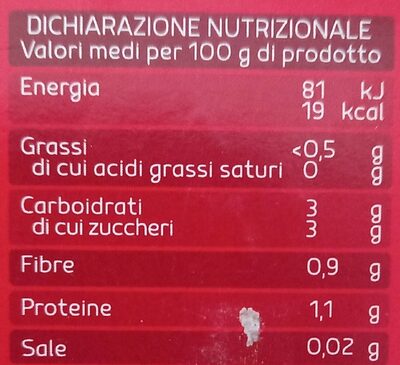 Polpa pomodoro pelato selex nutrition facts table