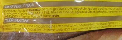 Base focaccia ingredients label