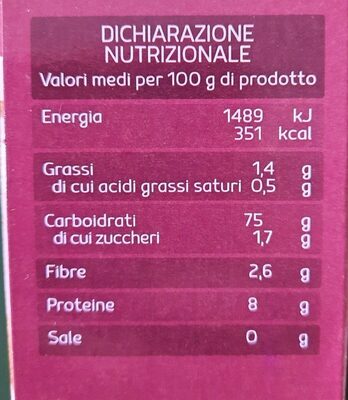 Riso grano saraceno miglio nutrition facts table