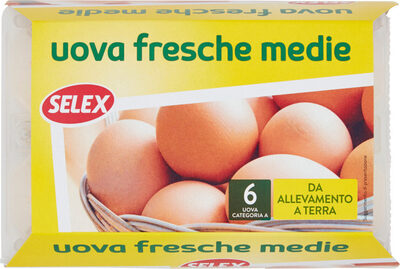Uova fresche medie da allevamento a terra categoria a front packaging