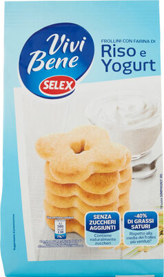 Vivi bene frollini con riso e yogurt senza zuccheri aggiunti front packaging