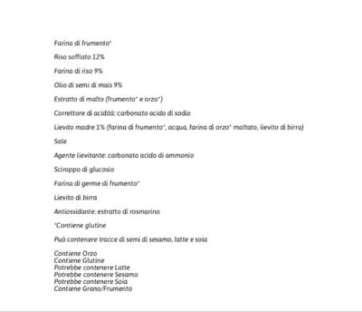 Crackers con riso soffiato ingredients label
