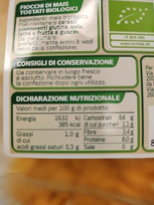 Corn flakes nutrition facts table
