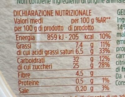 Gelato Fior di Soia Variegato ai frutti rossi nutrition facts table