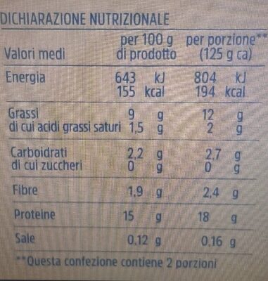 Tofu al naturale nutrition facts table
