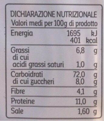 Fette biscottate dorate nutrition facts table