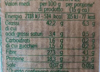Semi di girasole tostati biologici nutrition facts table