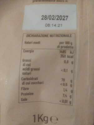 Riso ribe ingredients label