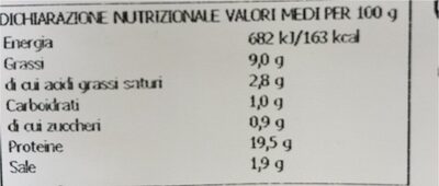 Prosciutto cotto di alta qualità nutrition facts table