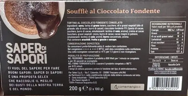 Sape di sapori soufflè al cioccolato fondente surgelato ingredients label