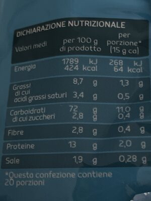 Grissini rustici Selex nutrition facts table